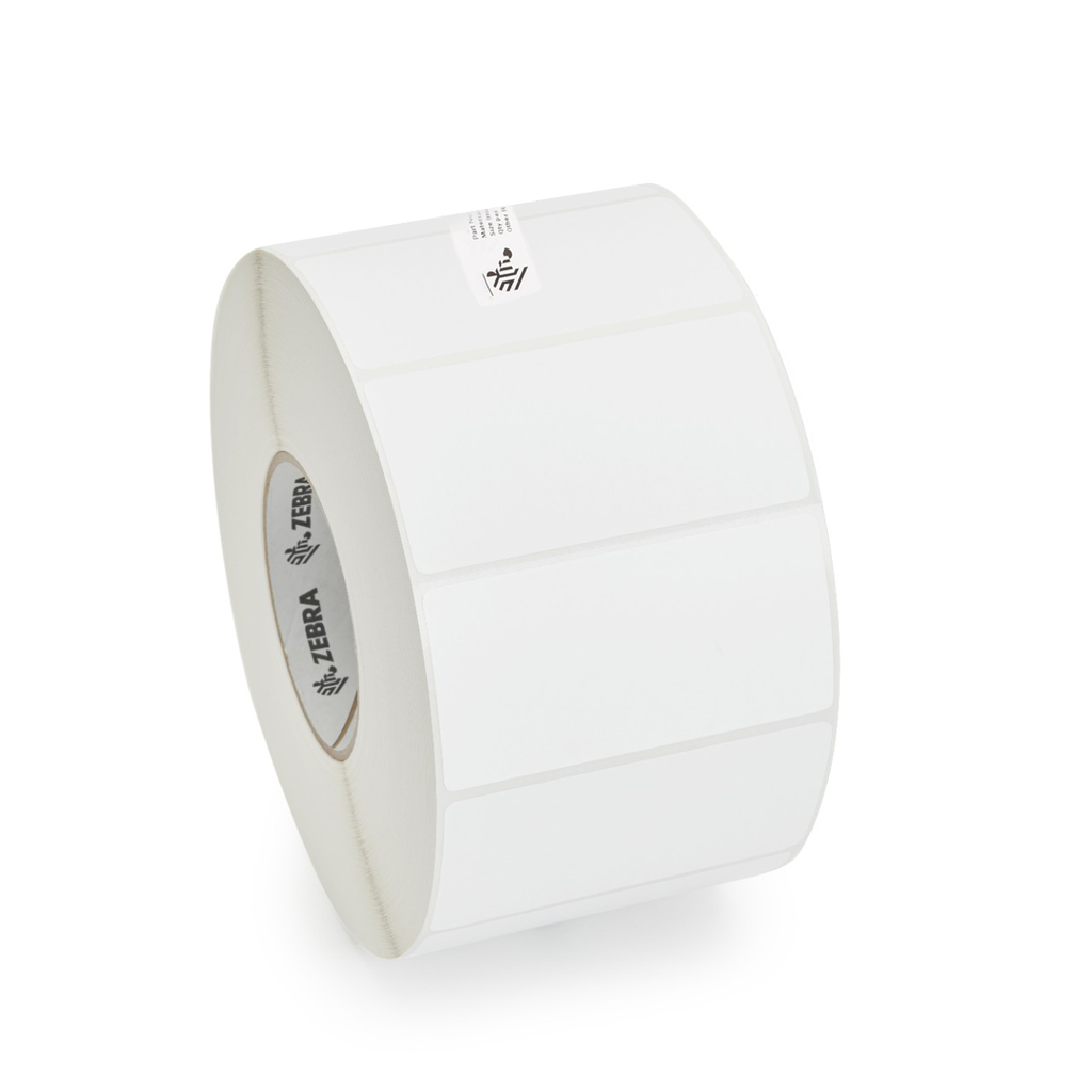 ZIPZUT10044025 - ZEBRA - Etiqueta 4"x2.5", T. Térmica. Poliéster Blanco, Z-Ultimate 4100T, para Impresora Industrial, 2240/Rollo, con adhesivo Permanente, Perf. entre etiq., 1 al paso. Núcleo 3".  Diámetro 8". 4 Rollos/caja. Peso por caja 14.51 kg.
