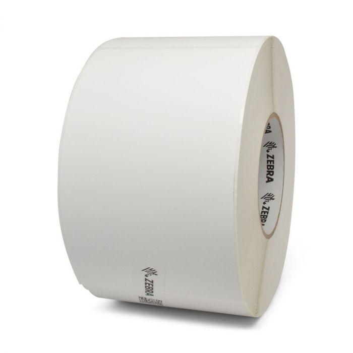 Etiqueta Zebra de Transferencia Térmica. Medida 4" x 2.5", color Blanco, sintética de Poliéster, Material Z-Ultimate 4100T, con adhesivo Permanente para Impresora Industrial , 2240 Etiquetas/Rollo. Con perforacion entre etiquetas, 1 etiqueta al paso. Diámetro Int. 3".  Diámetro Ext. 8". 4 Rollos/caja. Peso por caja 14.51 kg. (copia)