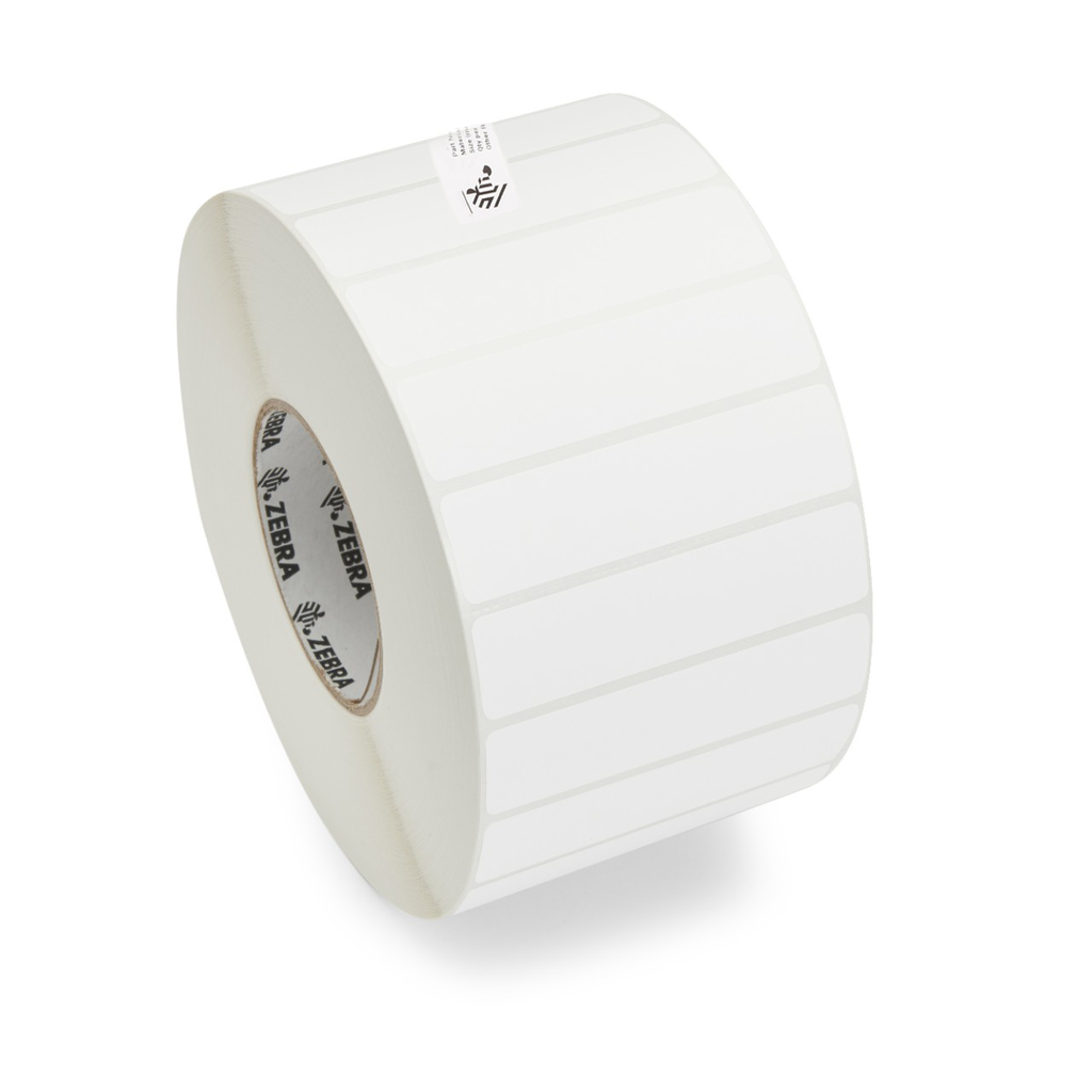 ZIPZUT10044035- ZEBRA - Etiqueta 3"x1", T. Térmica. Poliéster Blanco, Z-Ultimate 4100T, para Impresora Industrial, 5240/Rollo, con adhesivo Permanente, Perf. entre etiq., 1 al paso. Núcleo 3".  Diámetro 8". 4 Rollos/caja. Peso por caja 9.07 kg. 