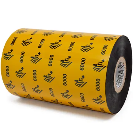 LA06000BK06045 - Zebra - Ribbon de Cera, 60mm x 450m (2.36" x 1476'), Modelo 6000 Wax para impresora Industrial. 24 Ribbons/Caja