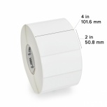 10018351- ZEBRA - Etiqueta 4"x2", T. Térmica. Papel Blanco, Z-Perform 1500T, para Impresora Industrial, 3000/Rollo, con adhesivo Permanente, Perf. entre etiq., 1 al paso. Núcleo 3".  Diámetro 8". 4 Rollos/caja. Peso por caja 11.79 kg. 
