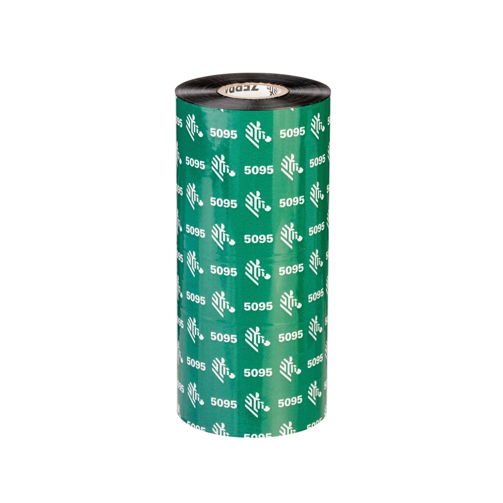 05095BK11045 – Zebra – Resin Ribbon, 110mmx450m (4.33inx1476ft), 5095; High Performance, 25mm (1in) core, 6/box