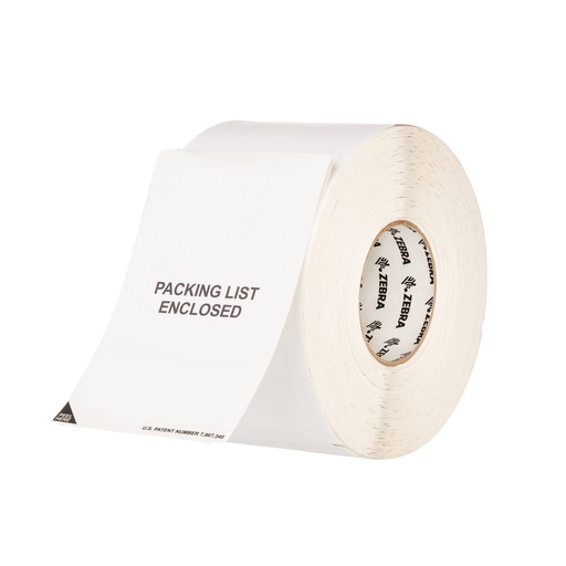 [10006703] 10006703- ZEBRA - Etiqueta 4.375"x6.875", T. Directa. Papel/Polipro Blanco, Z-Slip, para Impresora Industrial, 580/Rollo, con adhesivo Permanente, Perf. entre etiq., 1 al paso. Núcleo 3".  Diámetro 8". 4 Rollos/caja. Peso por caja 14.51 kg. 